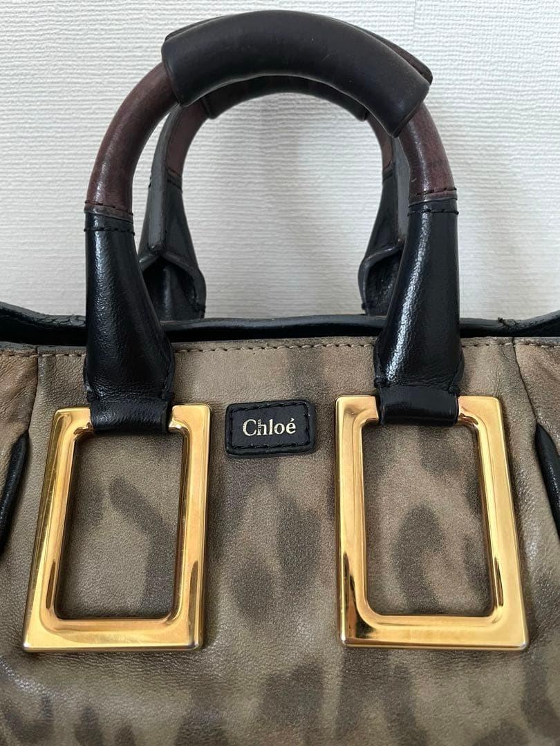 Chloe Hand Shoulder Bag Tote Purse 2way Ethel Leather Canvas Beige Brown Auth