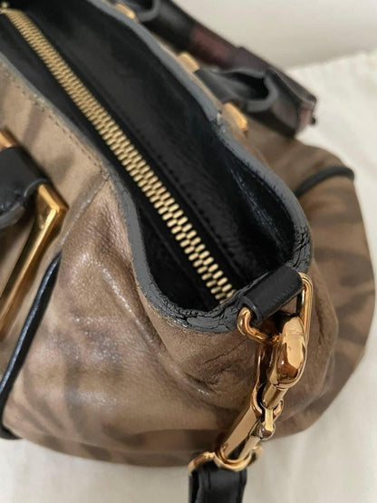 Chloe Hand Shoulder Bag Tote Purse 2way Ethel Leather Canvas Beige Brown Auth