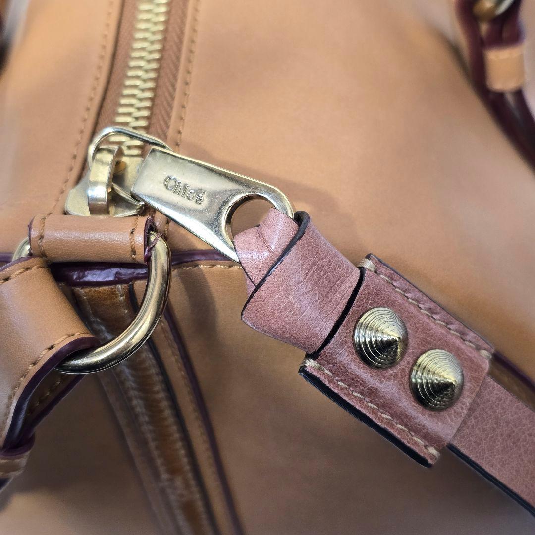 Chloe Mini Boston Bag Hand Tote Purse 2way SAM Leather Camel Authentic