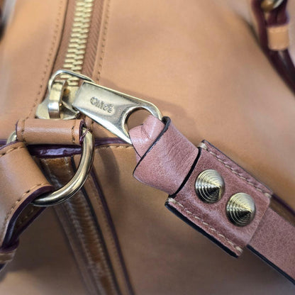 Chloe Mini Boston Bag Hand Tote Purse 2way SAM Leather Camel Authentic