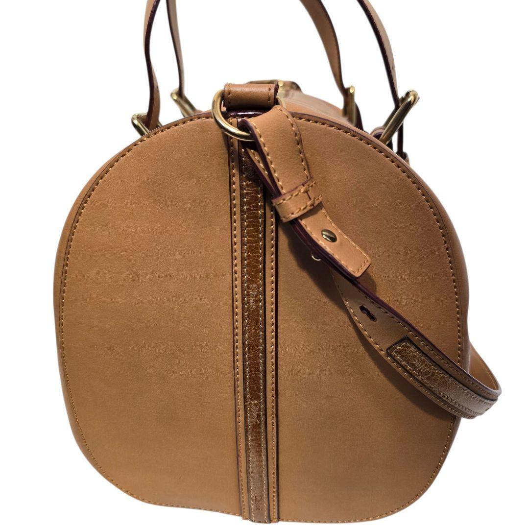 Chloe Mini Boston Bag Hand Tote Purse 2way SAM Leather Camel Authentic