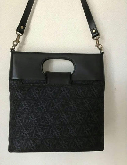 Chloe Shoulder Bag Purse Logo Canvas Cotton Black Authentic