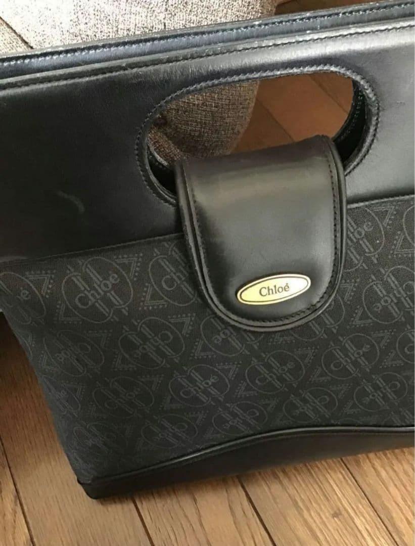 Chloe Shoulder Bag Purse Logo Canvas Cotton Black Authentic