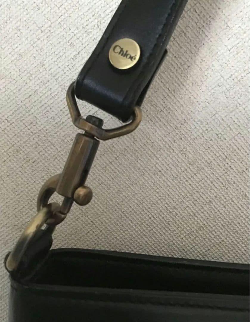 Chloe Shoulder Bag Purse Logo Canvas Cotton Black Authentic