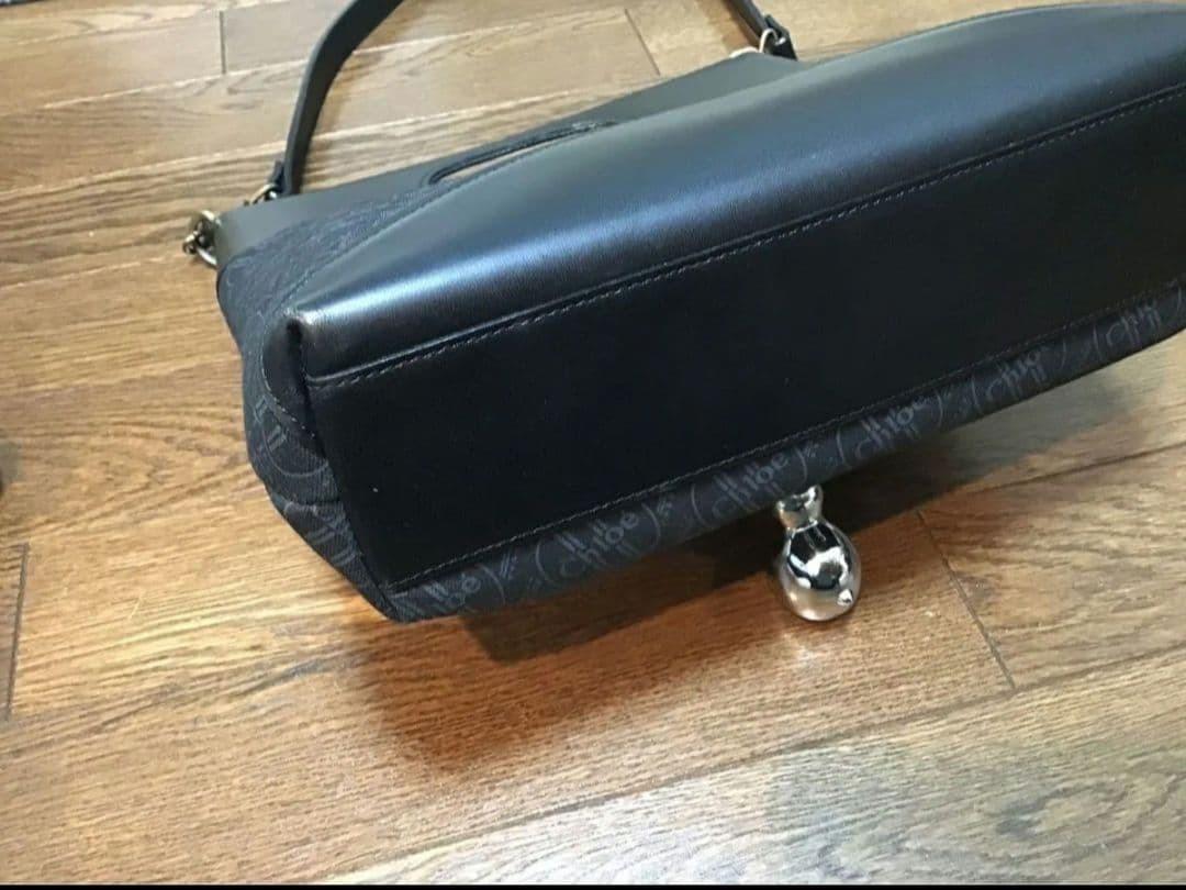 Chloe Shoulder Bag Purse Logo Canvas Cotton Black Authentic