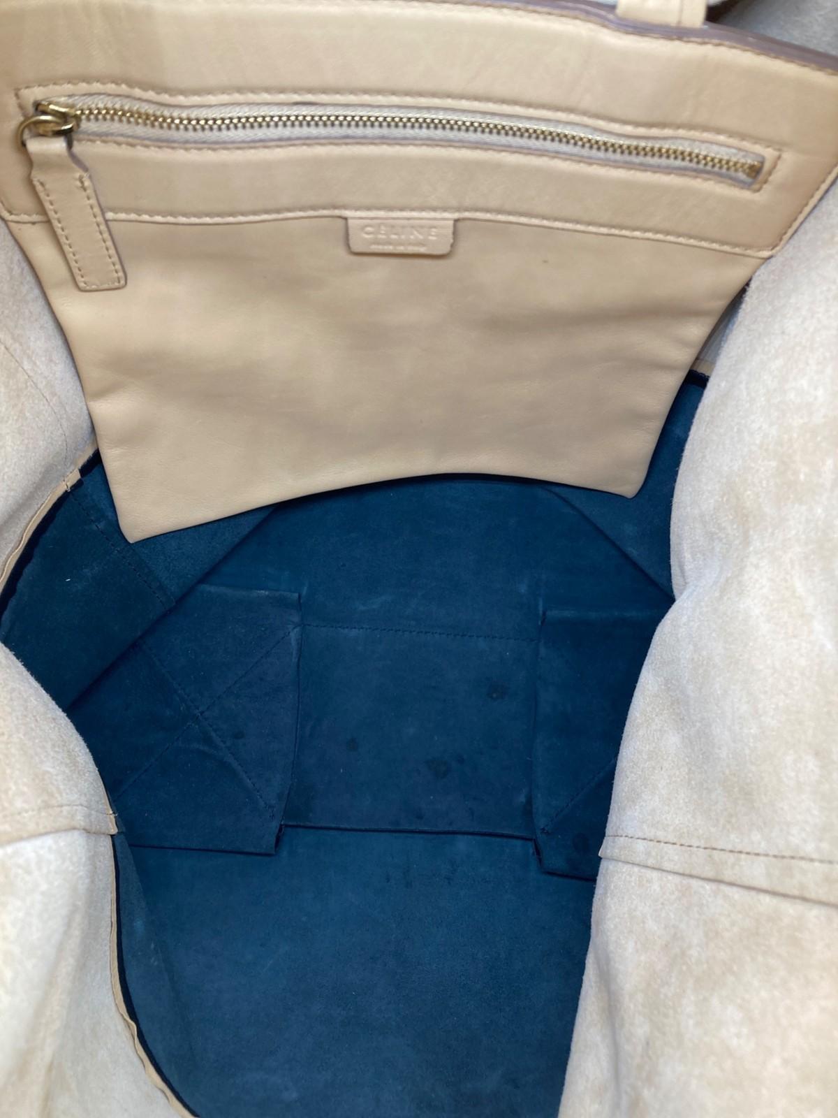 CELINE Hand Bag Tote Purse Horizontal Cabas Beige Black Authentic