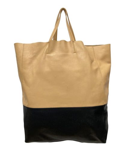 CELINE Hand Bag Tote Purse Horizontal Cabas Beige Black Authentic