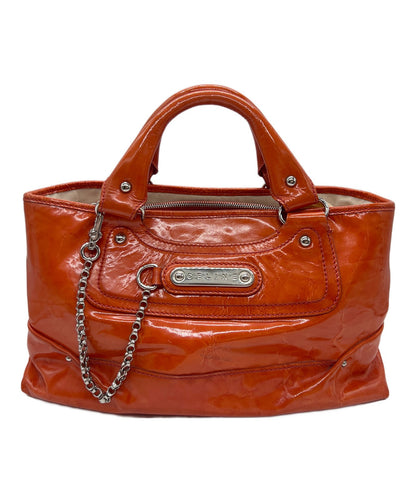 CELINE Hand Bag Tote Purse Boogie Patent Leather Orange Authentic