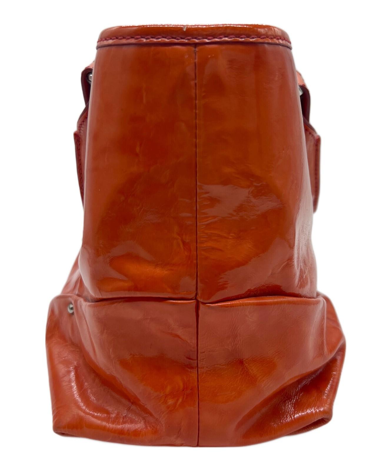 CELINE Hand Bag Tote Purse Boogie Patent Leather Orange Authentic