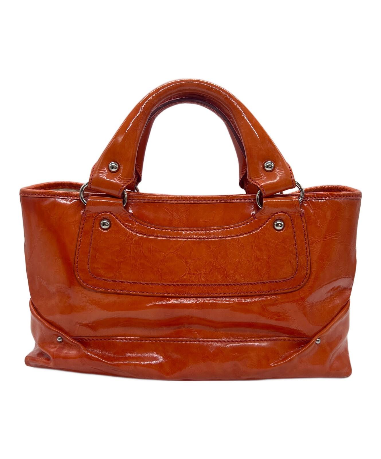 CELINE Hand Bag Tote Purse Boogie Patent Leather Orange Authentic