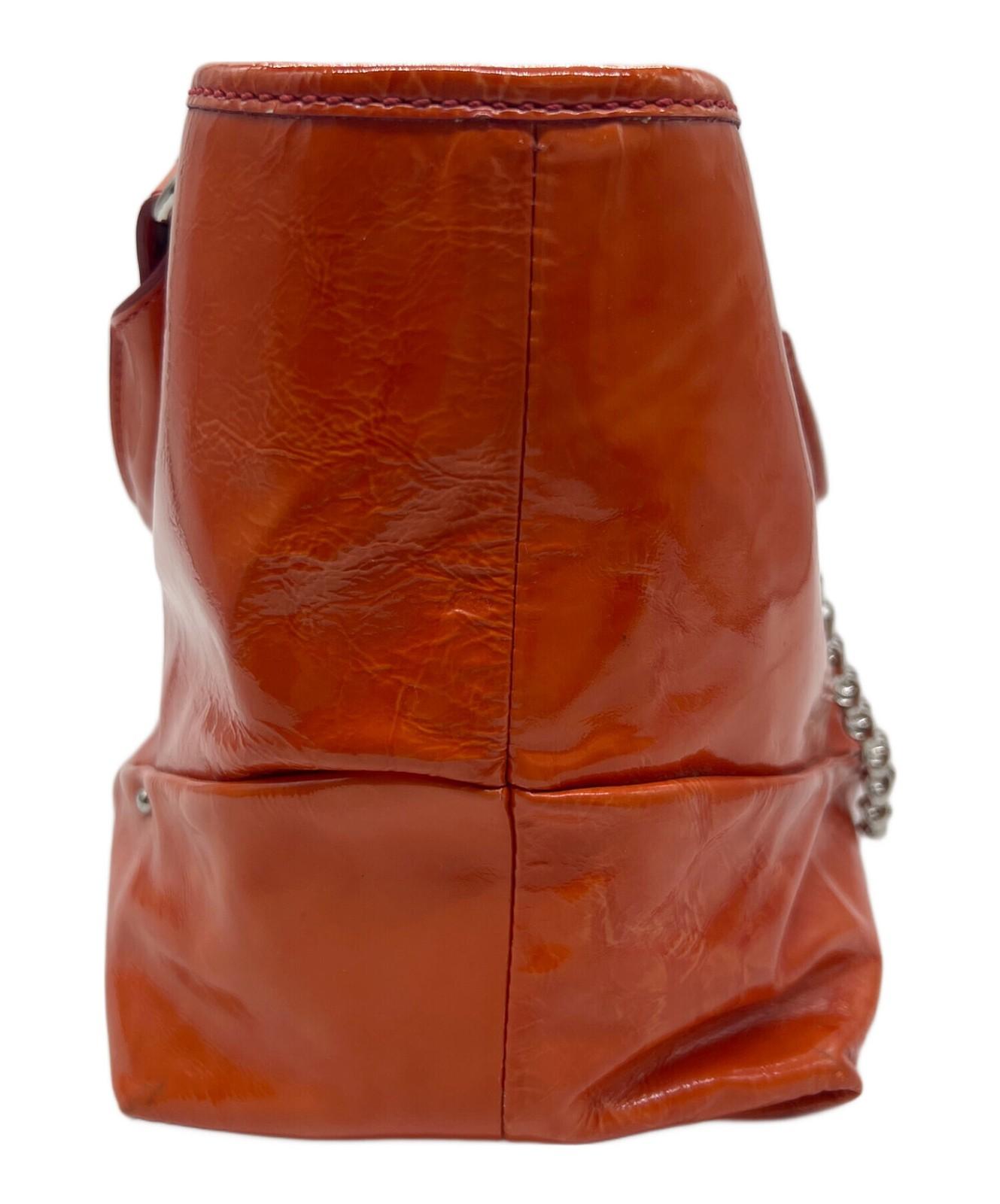 CELINE Hand Bag Tote Purse Boogie Patent Leather Orange Authentic