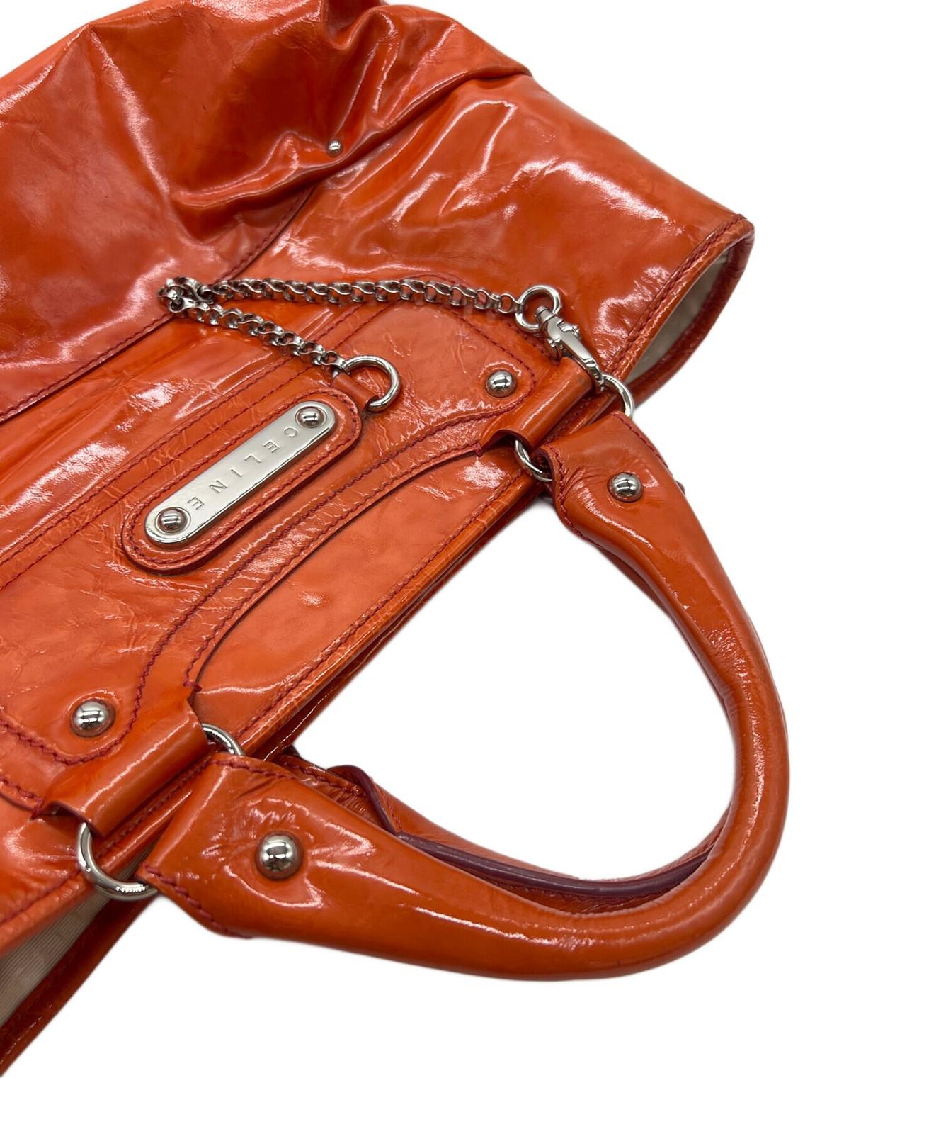 CELINE Hand Bag Tote Purse Boogie Patent Leather Orange Authentic