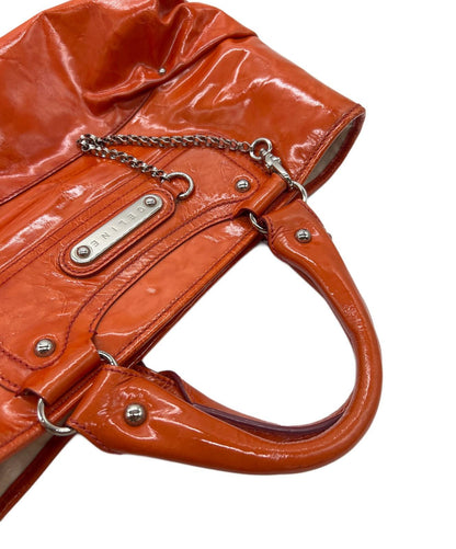 CELINE Hand Bag Tote Purse Boogie Patent Leather Orange Authentic