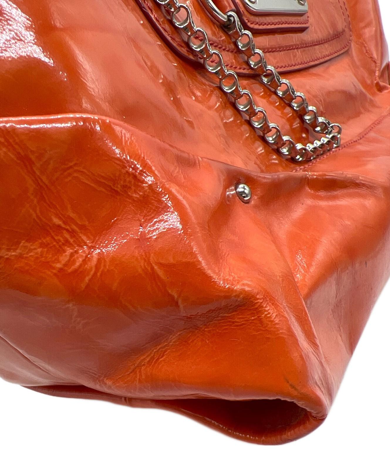 CELINE Hand Bag Tote Purse Boogie Patent Leather Orange Authentic