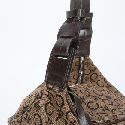 CELINE Shoulder Bag Purse C Macadam Leather Canvas Brown Authentic