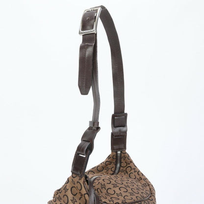 CELINE Shoulder Bag Purse C Macadam Leather Canvas Brown Authentic