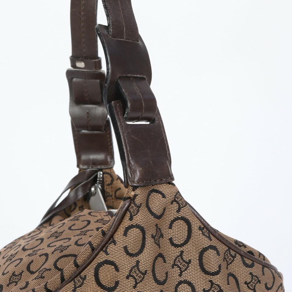 CELINE Shoulder Bag Purse C Macadam Leather Canvas Brown Authentic
