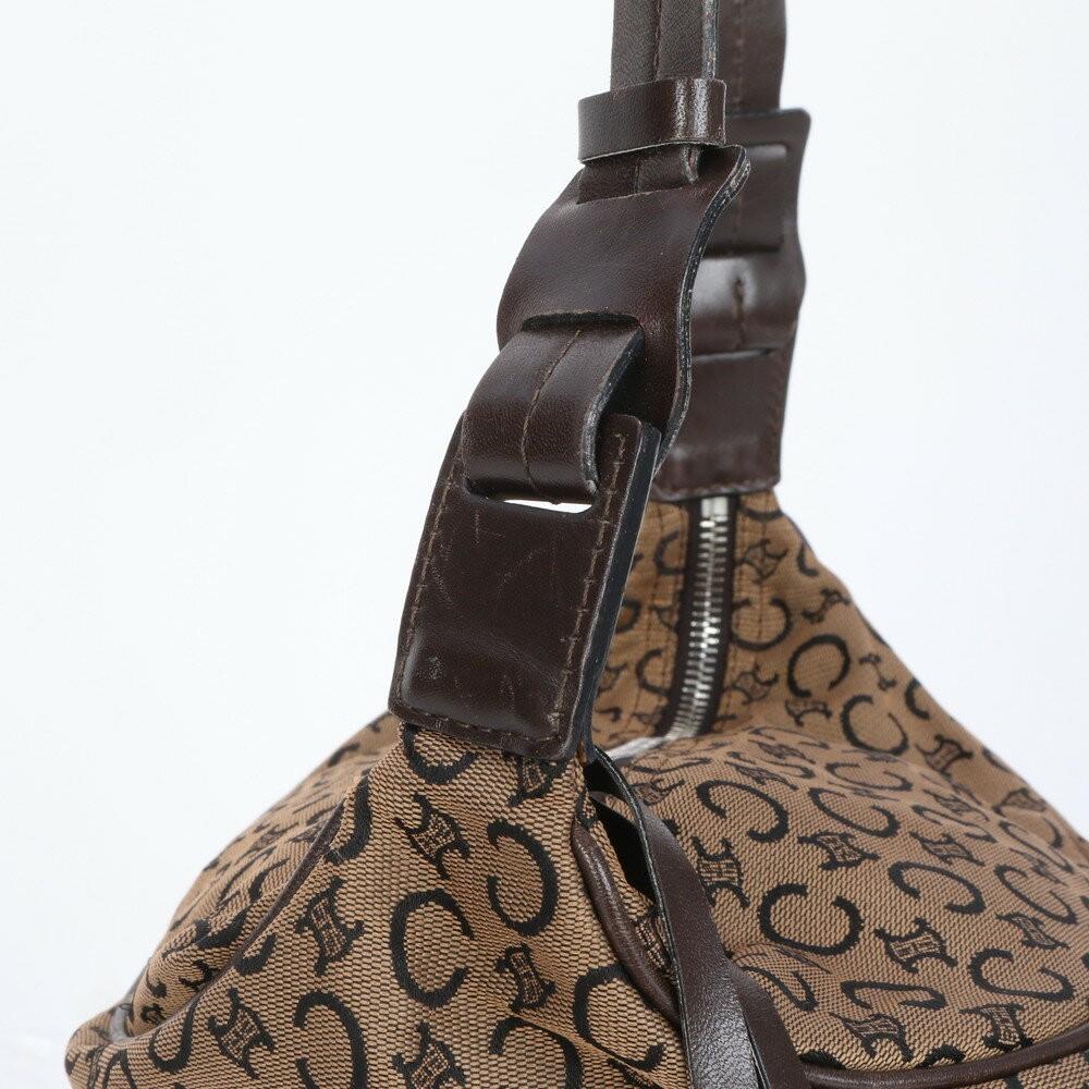 CELINE Shoulder Bag Purse C Macadam Leather Canvas Brown Authentic