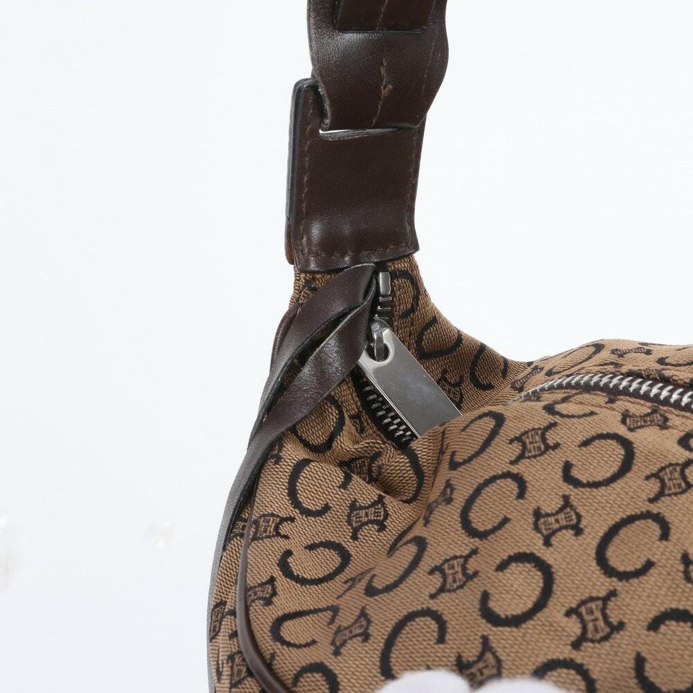 CELINE Shoulder Bag Purse C Macadam Leather Canvas Brown Authentic