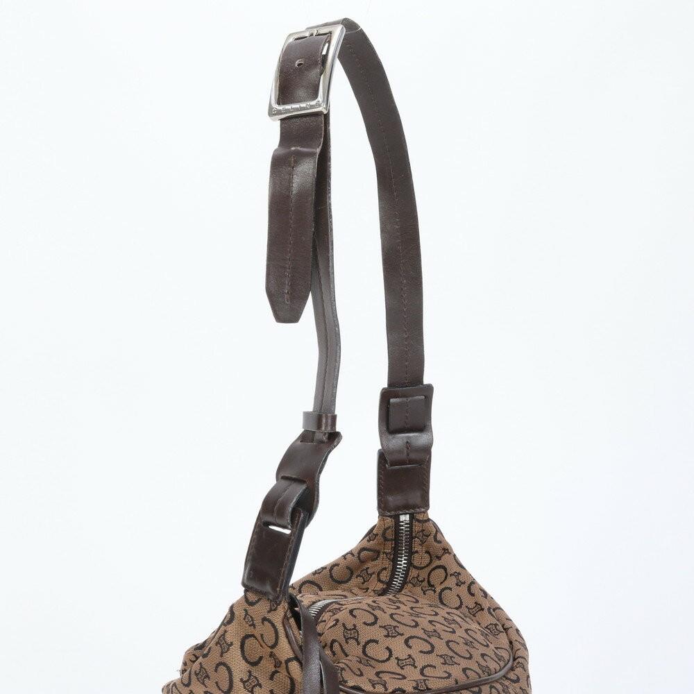 CELINE Shoulder Bag Purse C Macadam Leather Canvas Brown Authentic