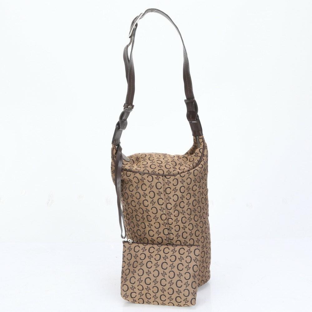 CELINE Shoulder Bag Purse C Macadam Leather Canvas Brown Authentic