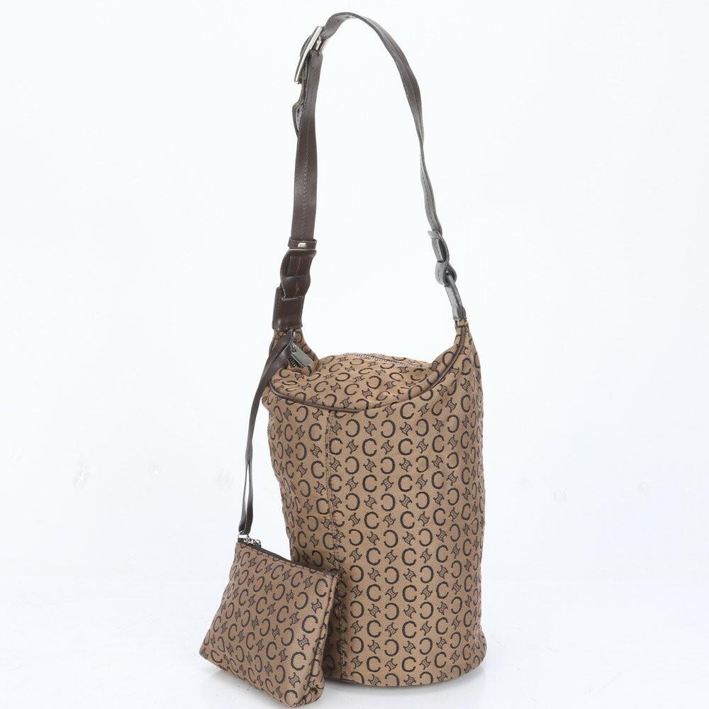 CELINE Shoulder Bag Purse C Macadam Leather Canvas Brown Authentic