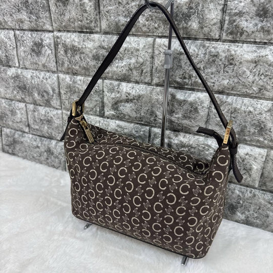 CELINE Accessory Pouch Hand Bag Tote Purse C Macadam Canvas Dark Brown Authentic