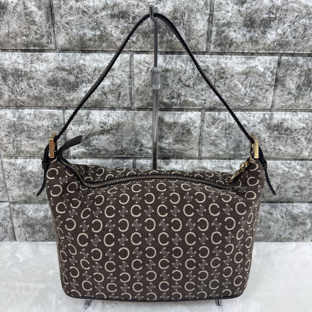CELINE Accessory Pouch Hand Bag Tote Purse C Macadam Canvas Dark Brown Authentic