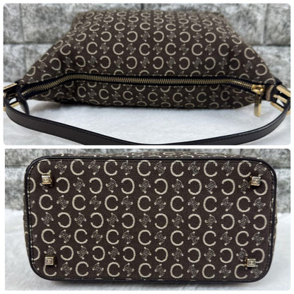 CELINE Accessory Pouch Hand Bag Tote Purse C Macadam Canvas Dark Brown Authentic