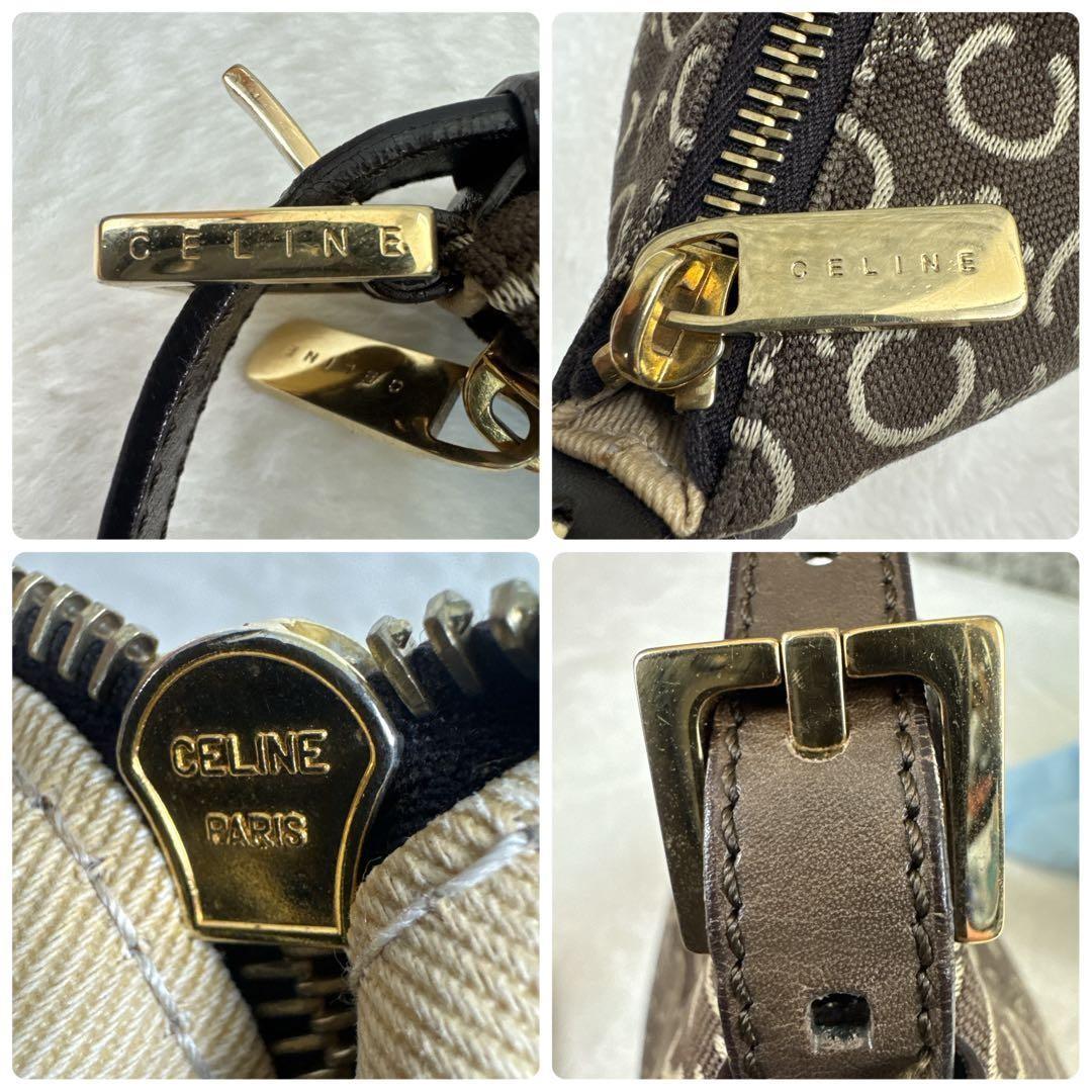 CELINE Accessory Pouch Hand Bag Tote Purse C Macadam Canvas Dark Brown Authentic