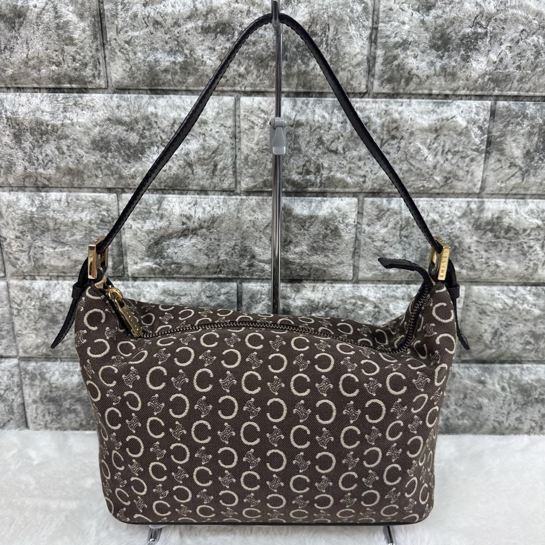 CELINE Accessory Pouch Hand Bag Tote Purse C Macadam Canvas Dark Brown Authentic