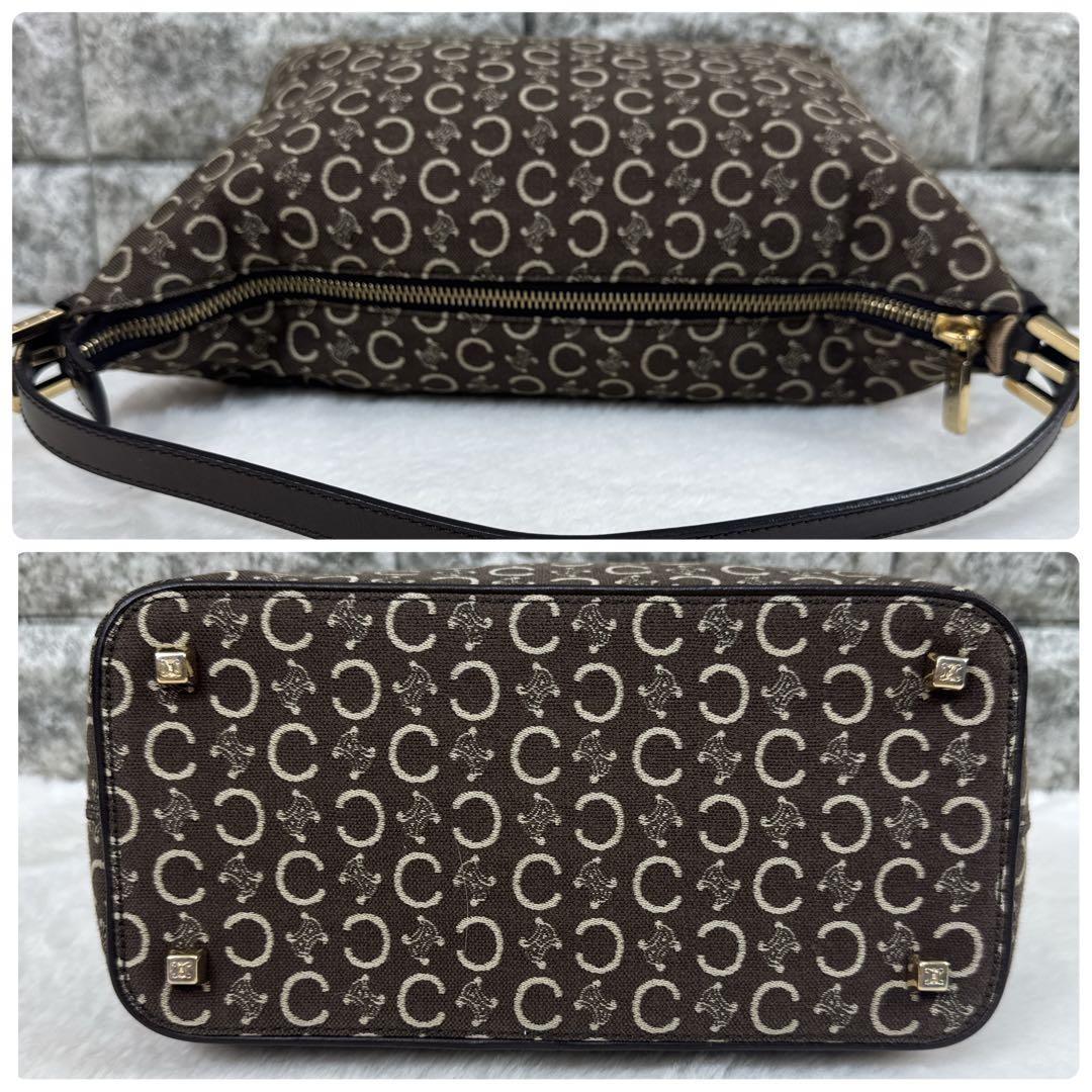CELINE Accessory Pouch Hand Bag Tote Purse C Macadam Canvas Dark Brown Authentic