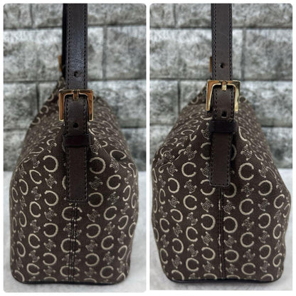 CELINE Accessory Pouch Hand Bag Tote Purse C Macadam Canvas Dark Brown Authentic