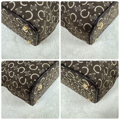 CELINE Accessory Pouch Hand Bag Tote Purse C Macadam Canvas Dark Brown Authentic