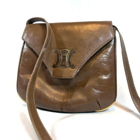 CELINE Hand Bag Tote Purse Macadam Leather Brown Authentic