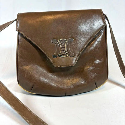 CELINE Hand Bag Tote Purse Macadam Leather Brown Authentic