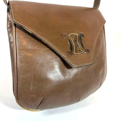 CELINE Hand Bag Tote Purse Macadam Leather Brown Authentic