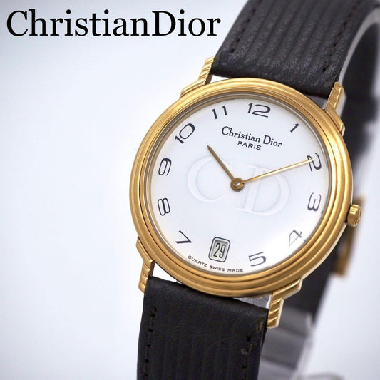 Christian Dior Quartz Watch Wristwatch CD White Gold Women's Authentic
