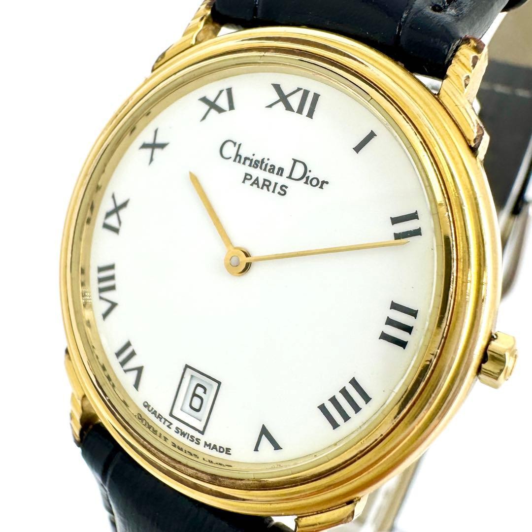 Christian Dior Quartz Watch Wristwatch Logo White Gold Women's Authentic