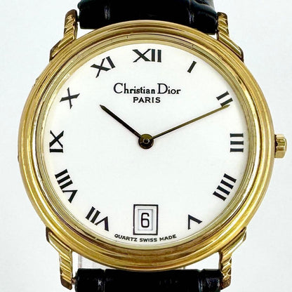 Christian Dior Quartz Watch Wristwatch Logo White Gold Women's Authentic