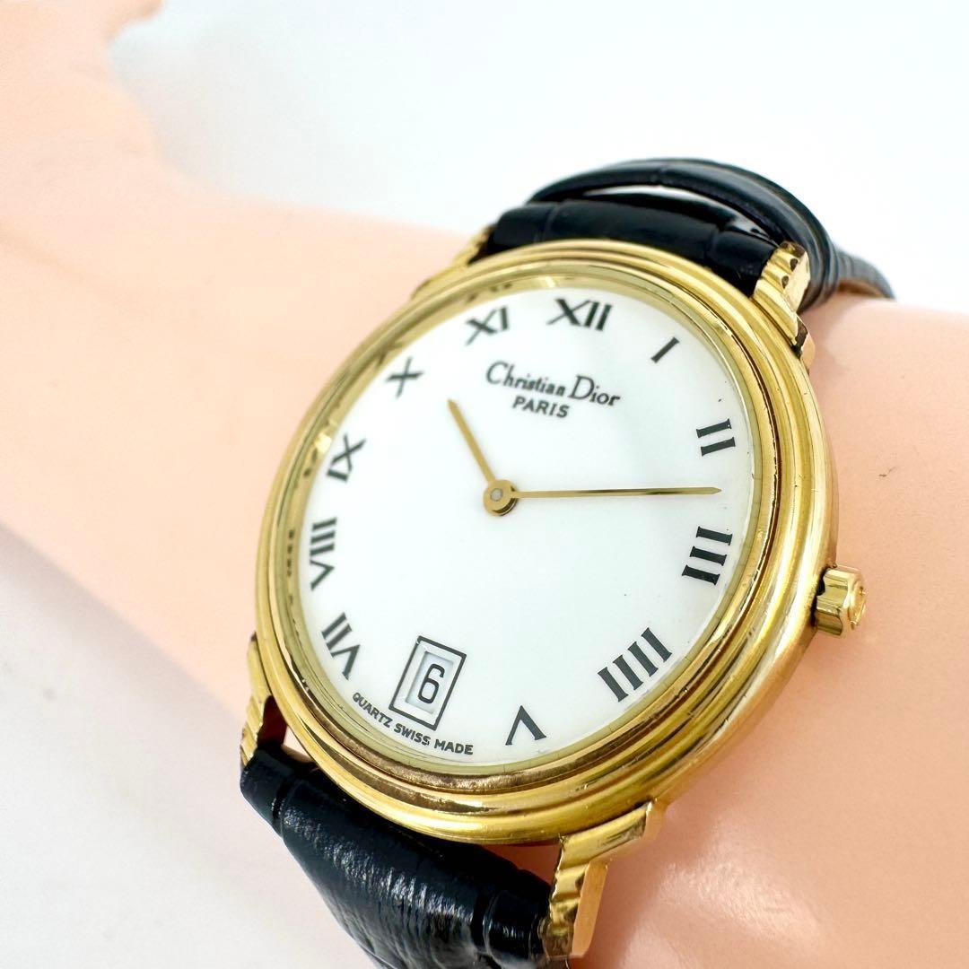 Christian Dior Quartz Watch Wristwatch Logo White Gold Women's Authentic