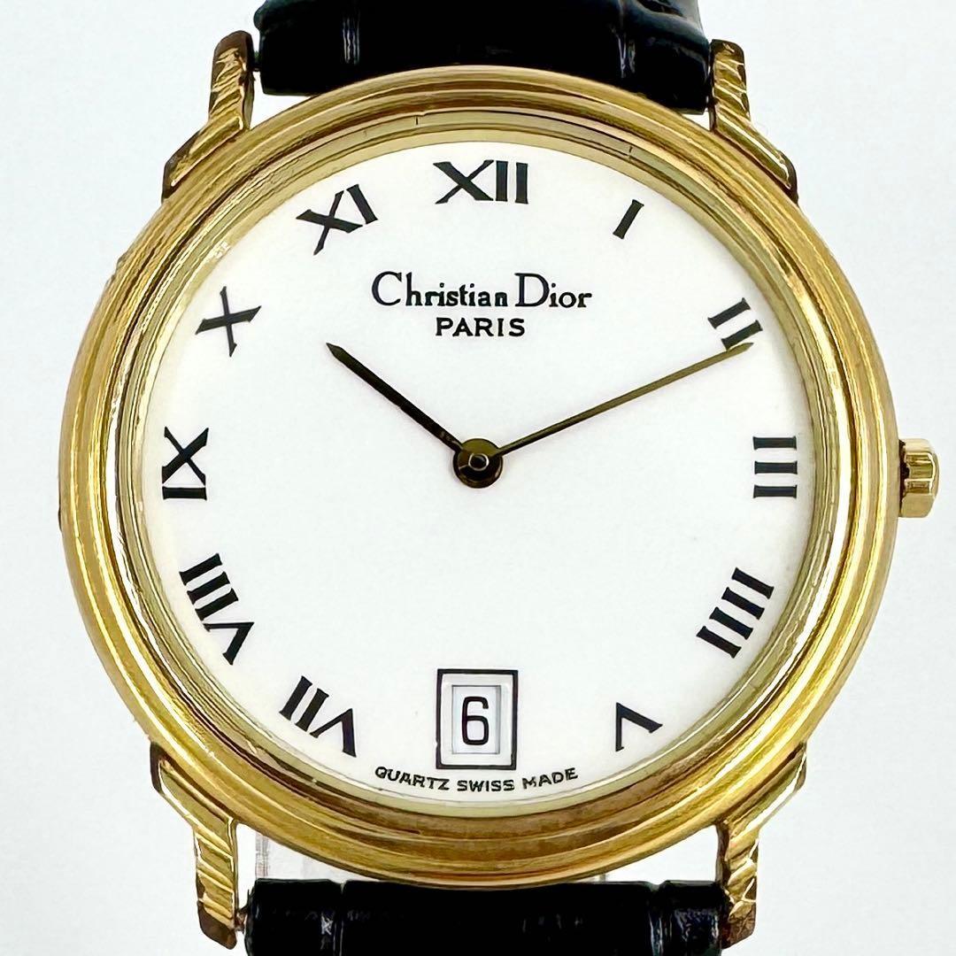 Christian Dior Quartz Watch Wristwatch Logo White Gold Women's Authentic