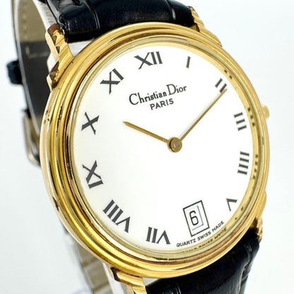 Christian Dior Quartz Watch Wristwatch Logo White Gold Women's Authentic