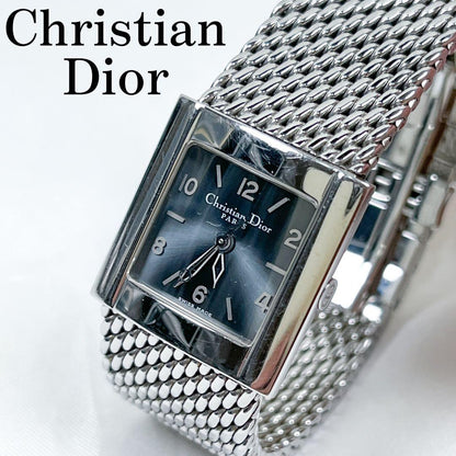 Christian Dior D80-100 Quartz Watch Wristwatch Logo Silver Navy Women's Auth