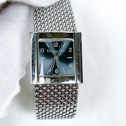 Christian Dior D80-100 Quartz Watch Wristwatch Logo Silver Navy Women's Auth