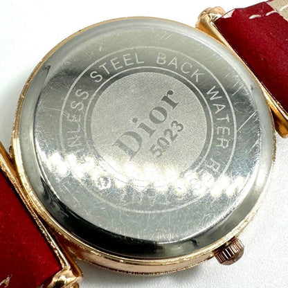 Christian Dior Quartz Watch Wristwatch Logo Gold Red Women's Authentic