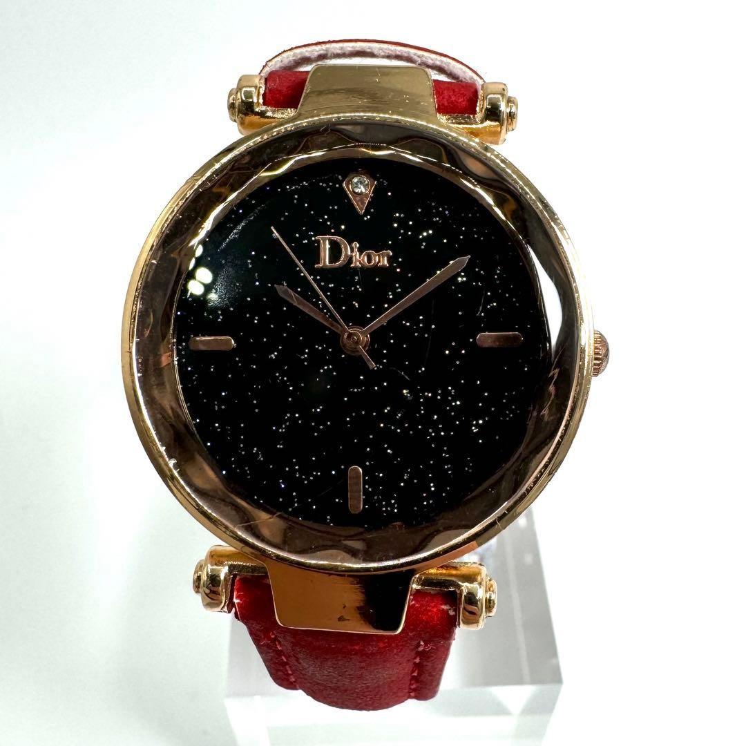Christian Dior Quartz Watch Wristwatch Logo Gold Red Women's Authentic