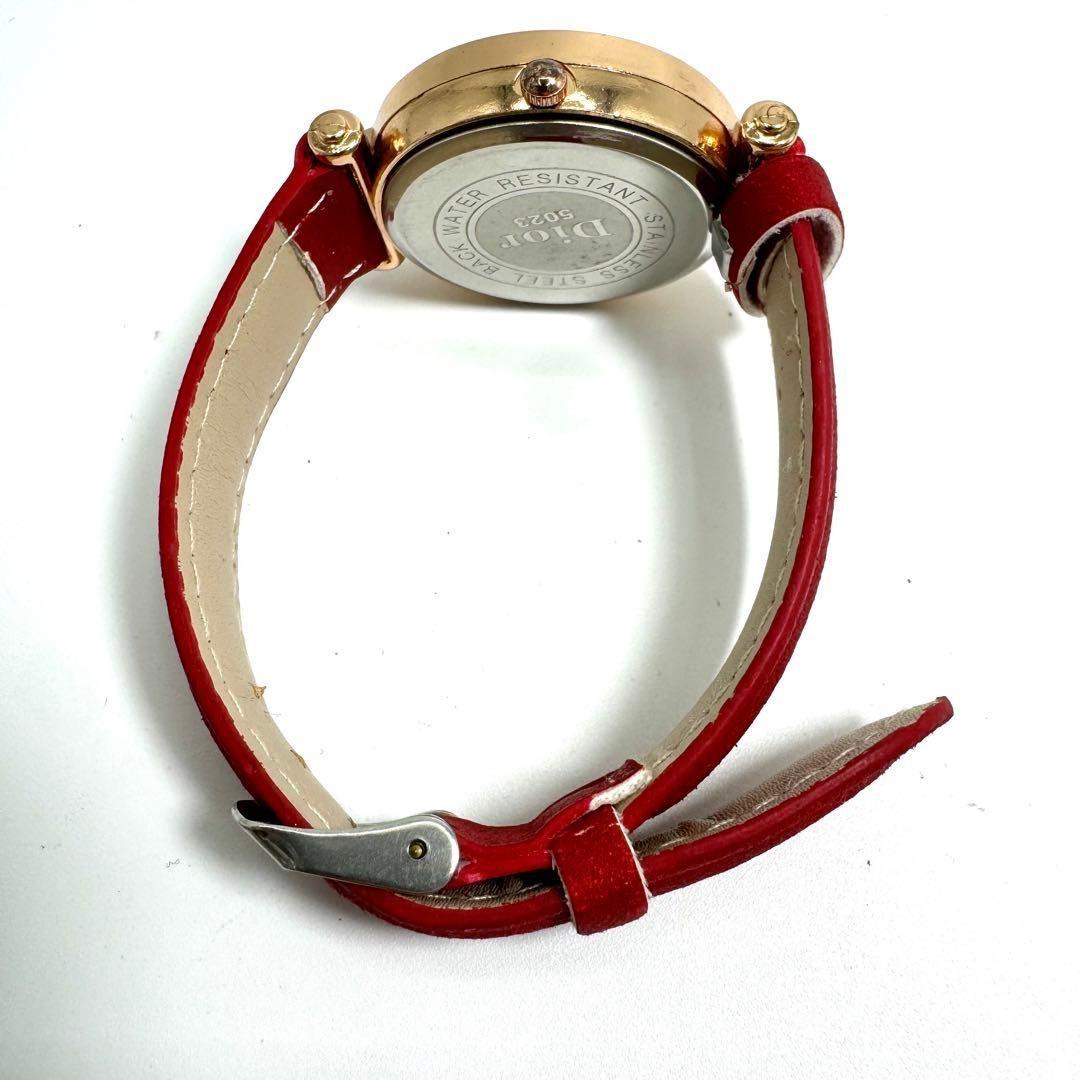 Christian Dior Quartz Watch Wristwatch Logo Gold Red Women's Authentic