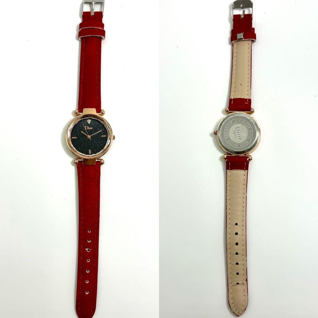 Christian Dior Quartz Watch Wristwatch Logo Gold Red Women's Authentic