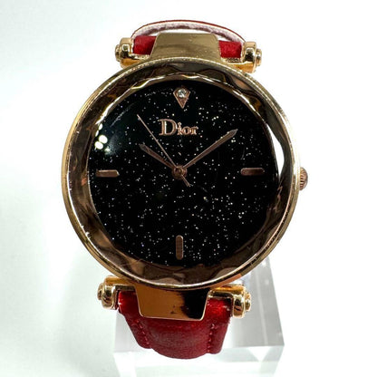 Christian Dior Quartz Watch Wristwatch Logo Gold Red Women's Authentic